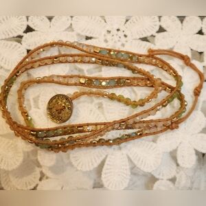 Premier Designs Boho Pop of Posh Tan M, Blue and Green Beaded Wrap Bracelet